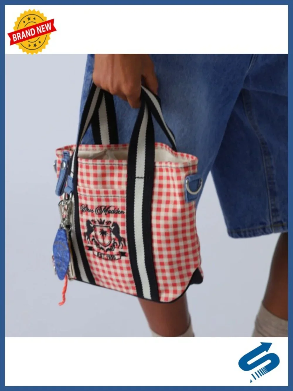 Canvas Tote Bag with Crossbody Strap, Magnetic Closure, Removable Charm
